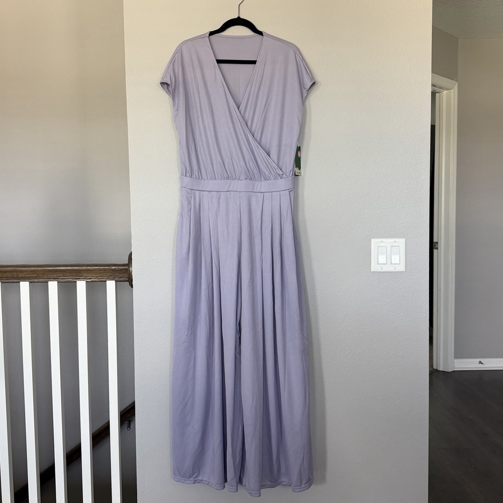 Halara NWT Faux Wrap Sleeveless Wide Leg Waffle Jumpsuit XL Lavender Boho